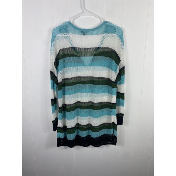 Talbots Mesh Striped Lightweight Sweater Plus Size 1X Linen Blend V-Neck - Picture 4 of 6